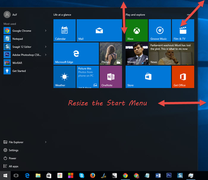 Resize Start Menu