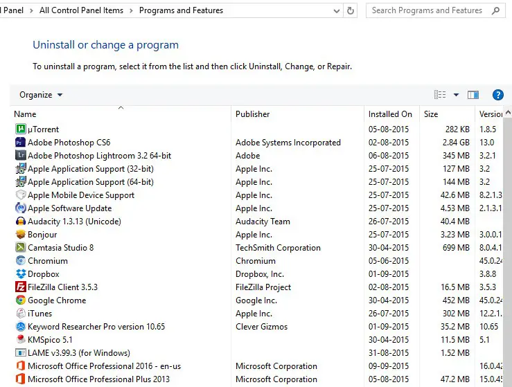 RemoveAdd Programs Microsoft