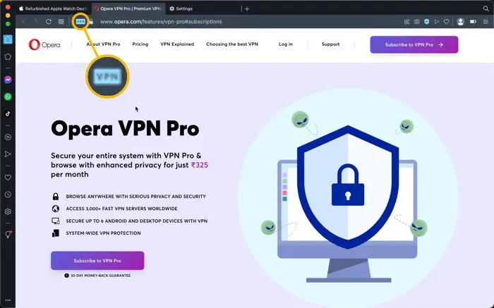 VPN icon in browser address bar