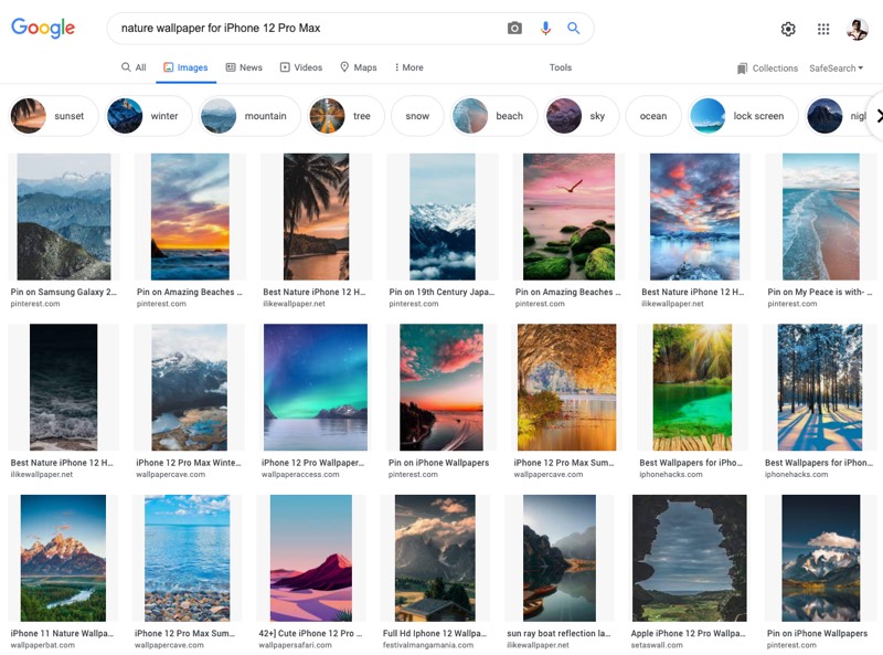 Mobile Wallpapers in Google Search