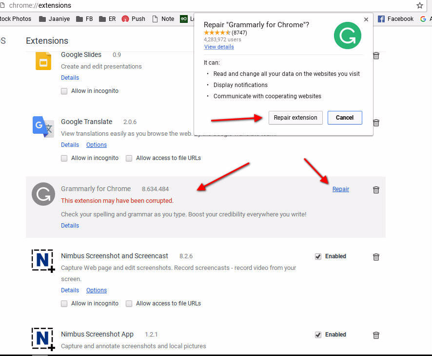 Repair Chrome Extensions