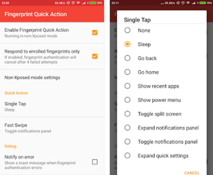 Fingerprint Quick Action