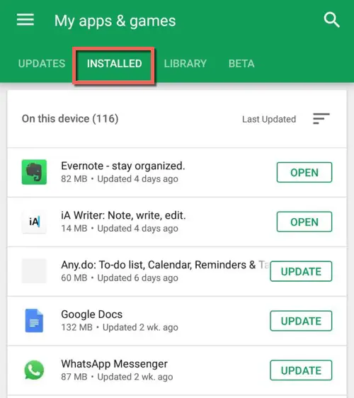 Reinstall Apps from PlayStore