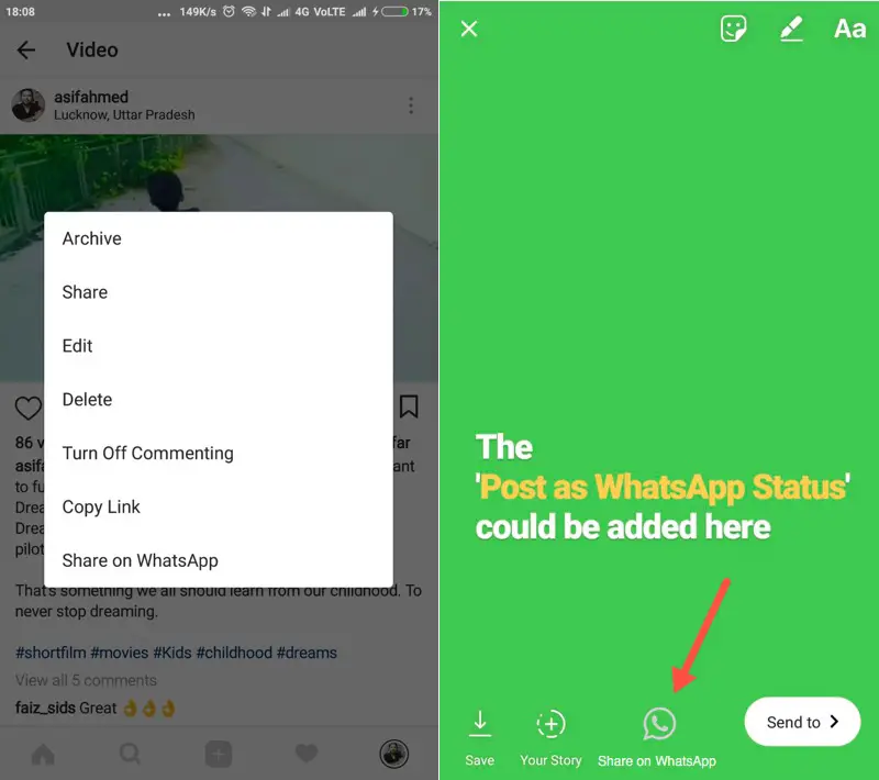Instagram Story to WhatsApp Status AutoPosting