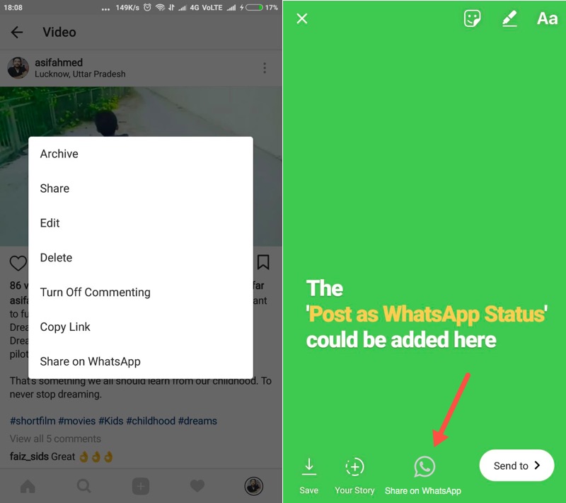 Instagram Story to WhatsApp Status AutoPosting