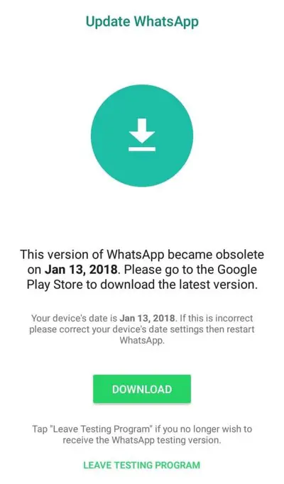 WhatsApp not updating