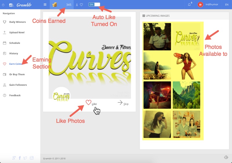 Earn Coints to Get More Likes via Gramblr - Techtippr