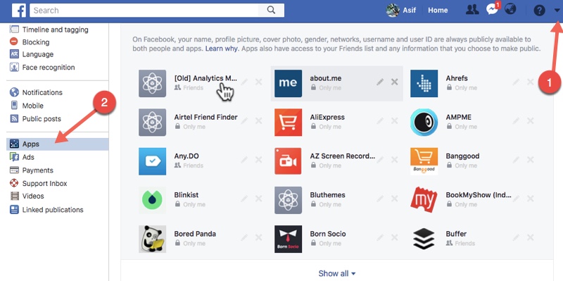 Remove apps from facebook