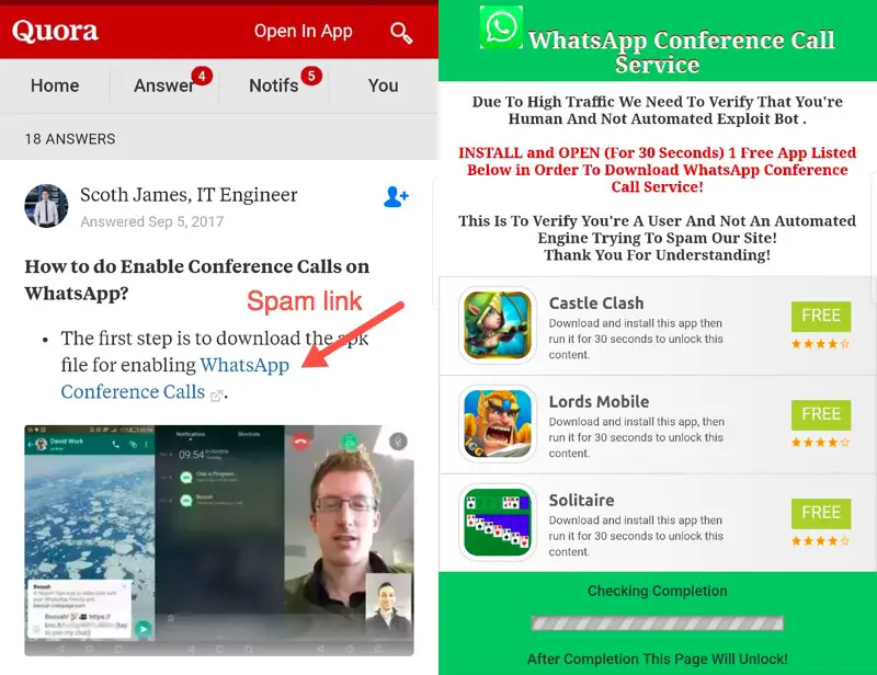 WhatsApp Video Calling Feature Spam