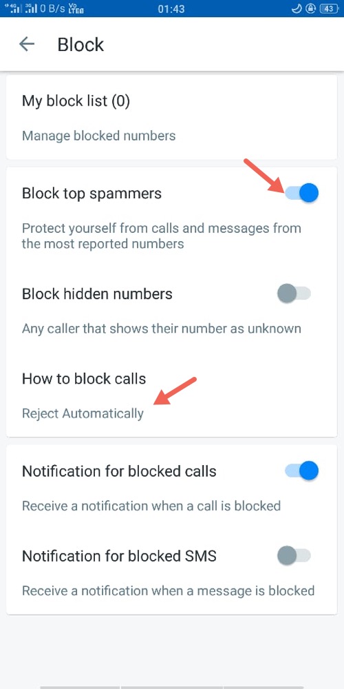 Block Spams in Truecaller App