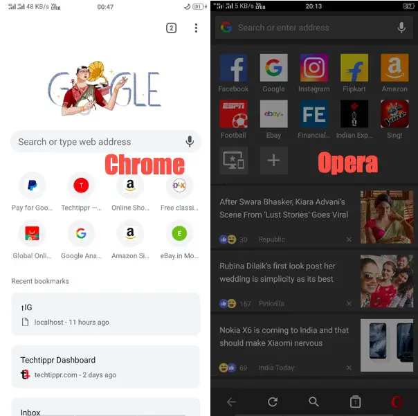 Homescreen in Opera and Chrome