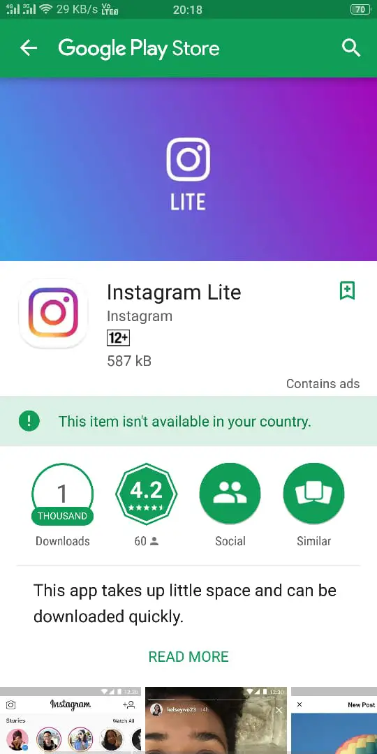 Instagram Lite version in Play Store