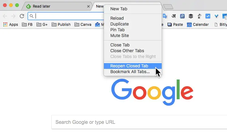Reopen Closed Tab in Google Chrome