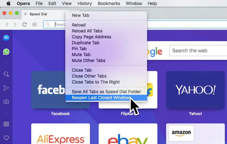 Reopen Closed Tab in Opera Browser