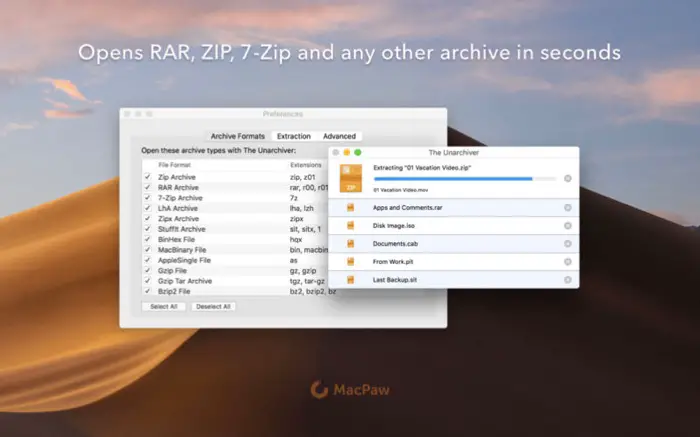 The Unarchiver app for Mac