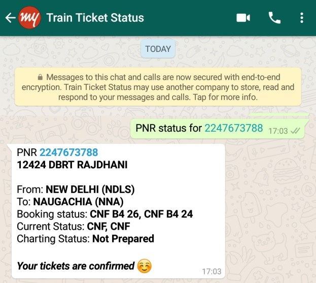 Check PNR Status on WhatsApp
