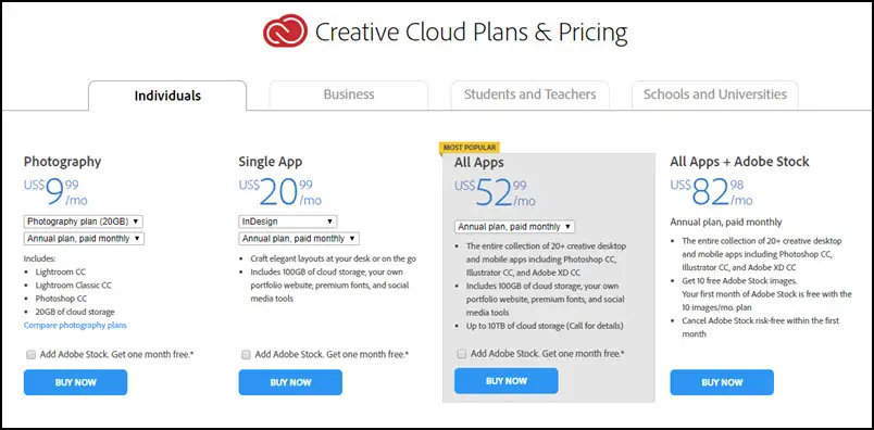 Adone Creative Cloud Plans