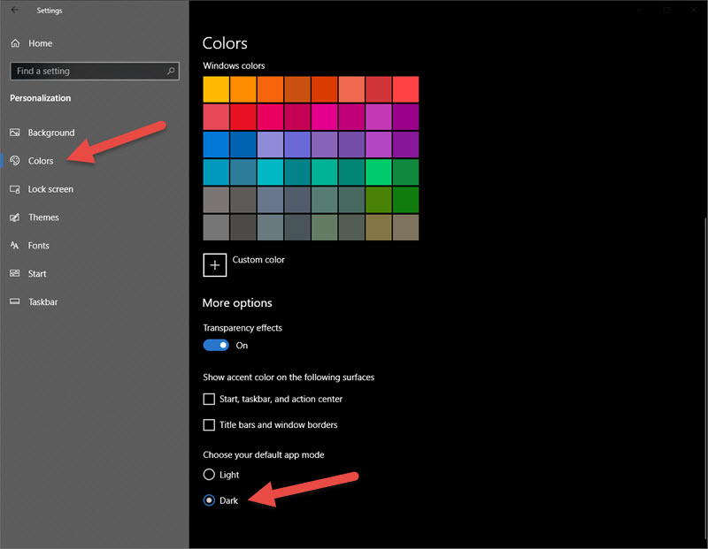 Dark Mode on Windows 10
