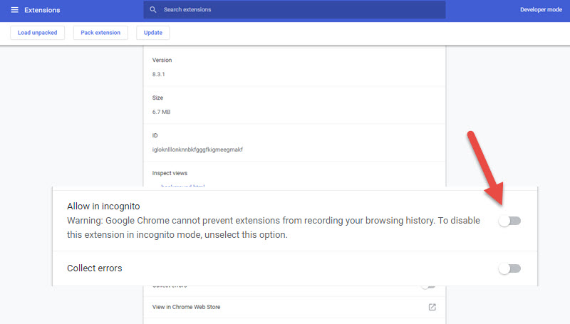 Enable Chrome Extension in Incognito Mode