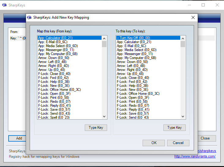 Sharpkeys to remap keyboard key