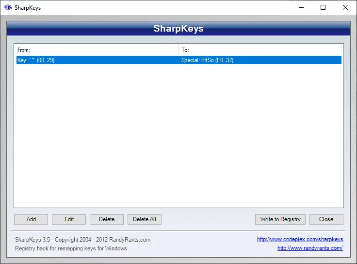 Sharpkeys to remap keyboard keys