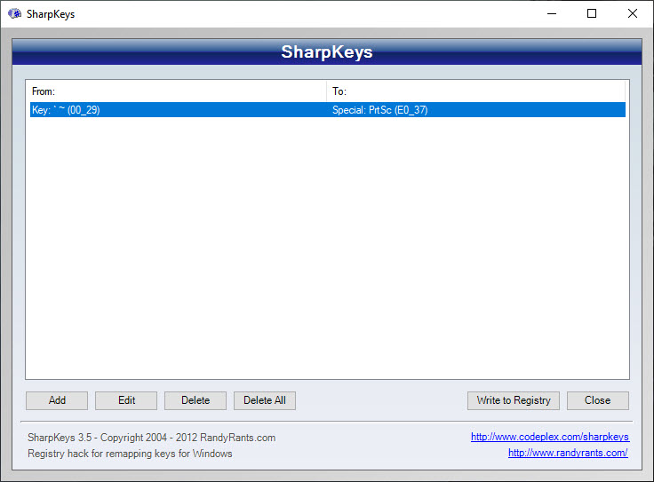 Sharpkeys to remap keyboard keys