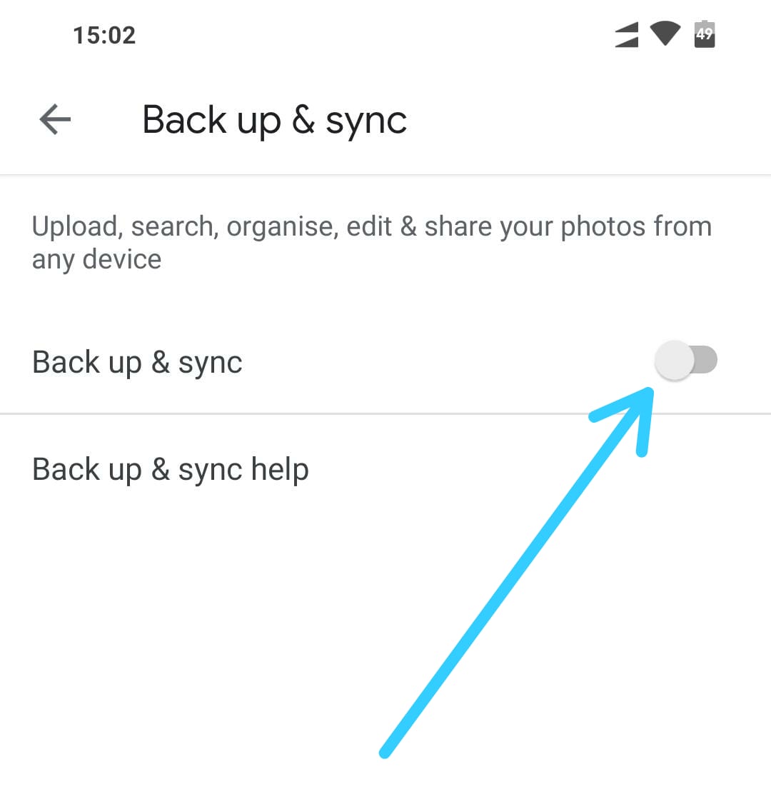 Enable Backup and Sync Google Photos