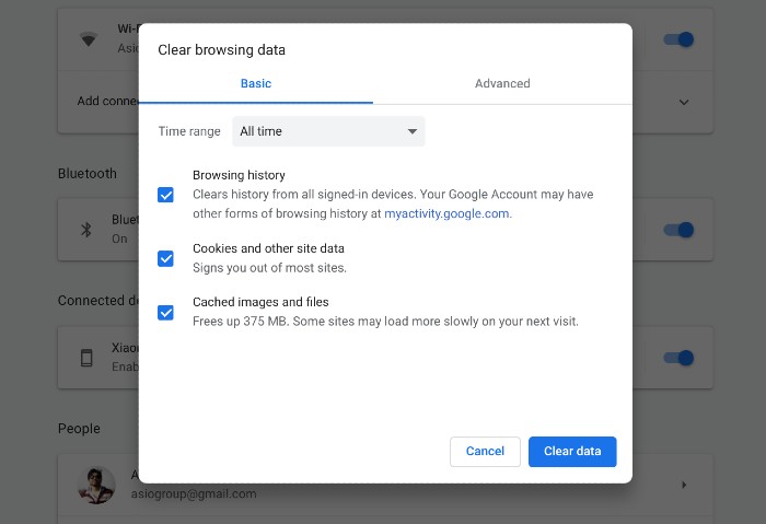 Delete browsing history in Google Chrome