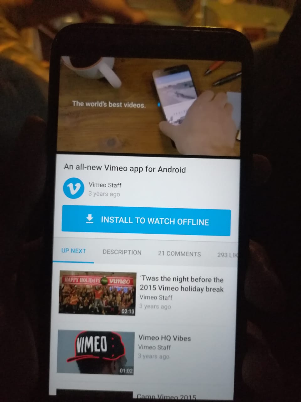 Trying the Vimeo App in Android