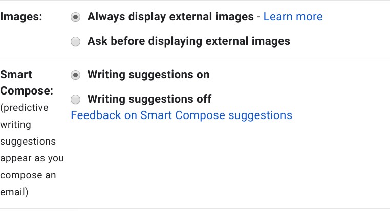 Turn off smart compose on gmail for web