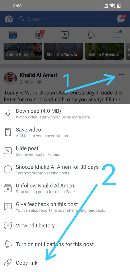 Copy Facebook Video URL on Mobile