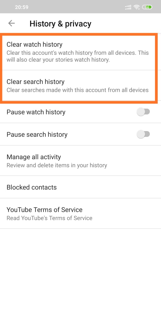 Delete Search and Watch History in YouTube