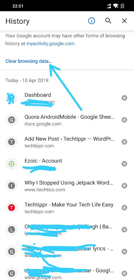Deleting Browsing History in Chrome for Android