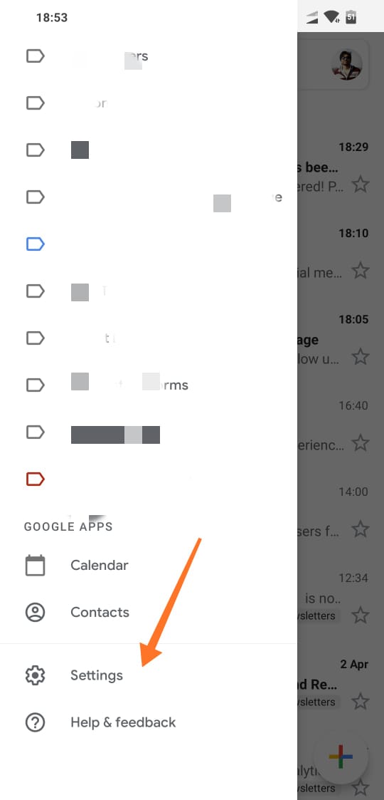 Scroll down and tap on settings in gmail app