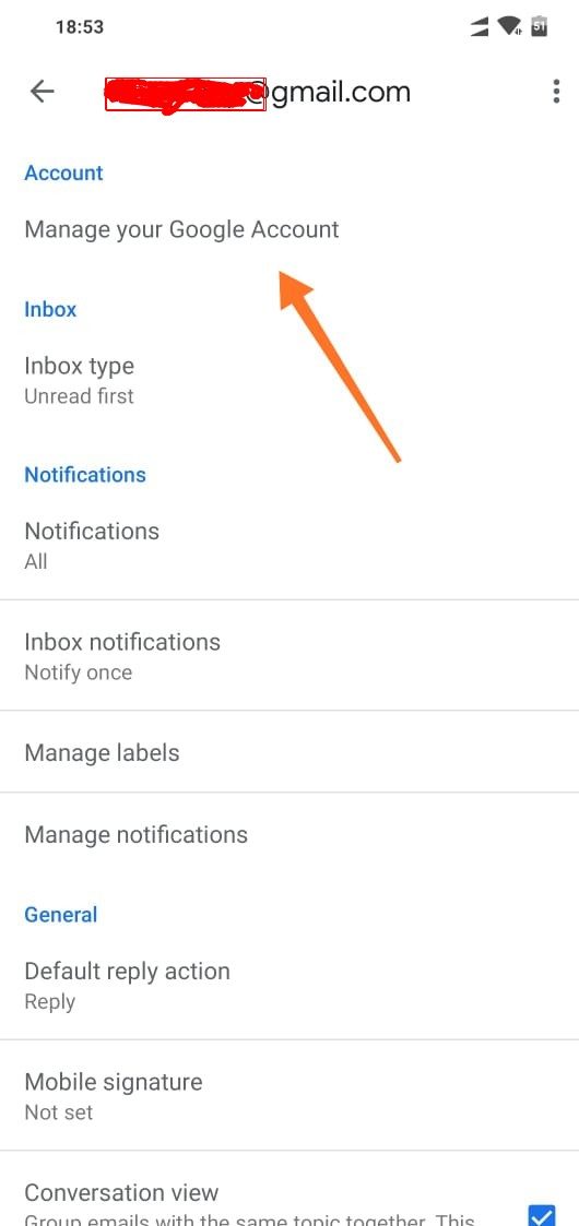 ap on manage account in gmail app