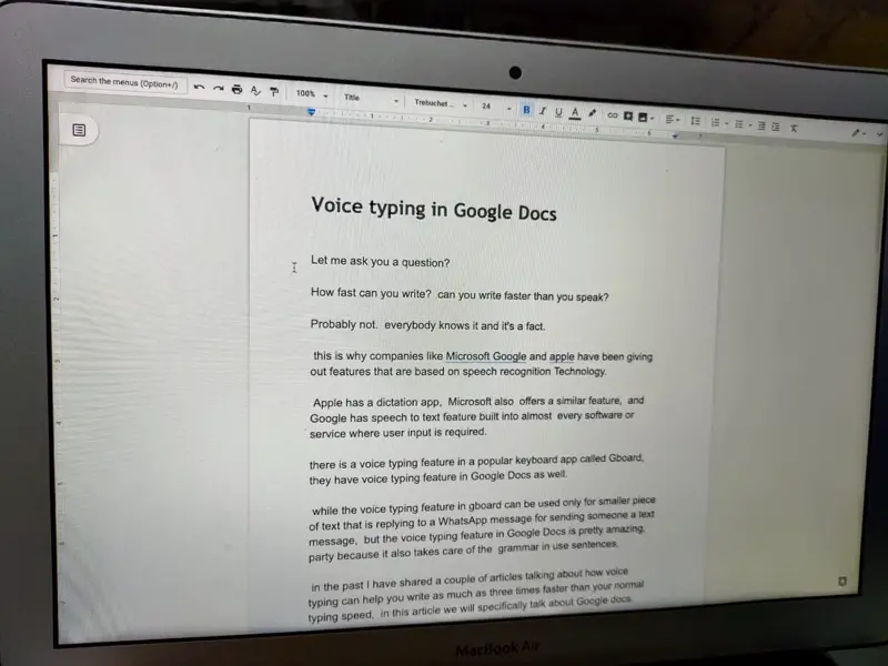 Voce typing in Google Docs