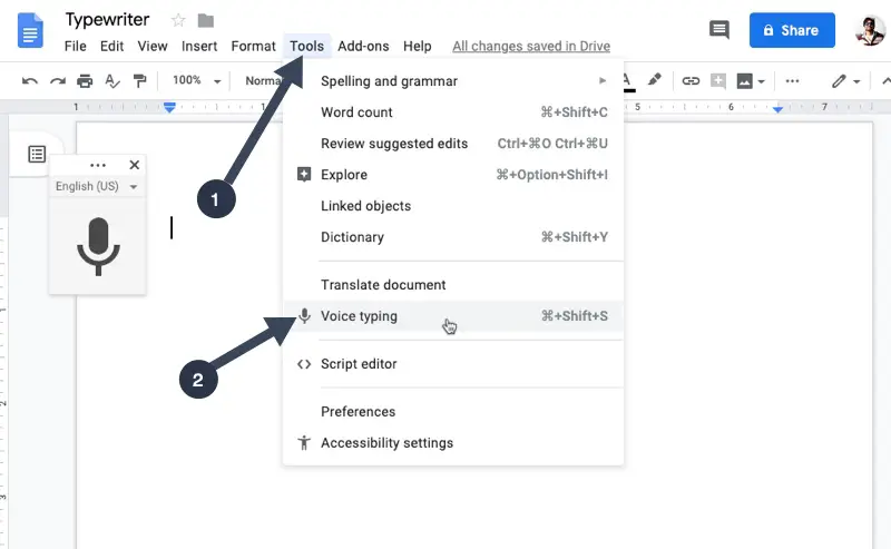 talk to type google docs