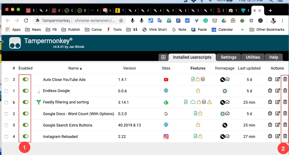 Disable or Uninstall Userscripts in Tampermonkey