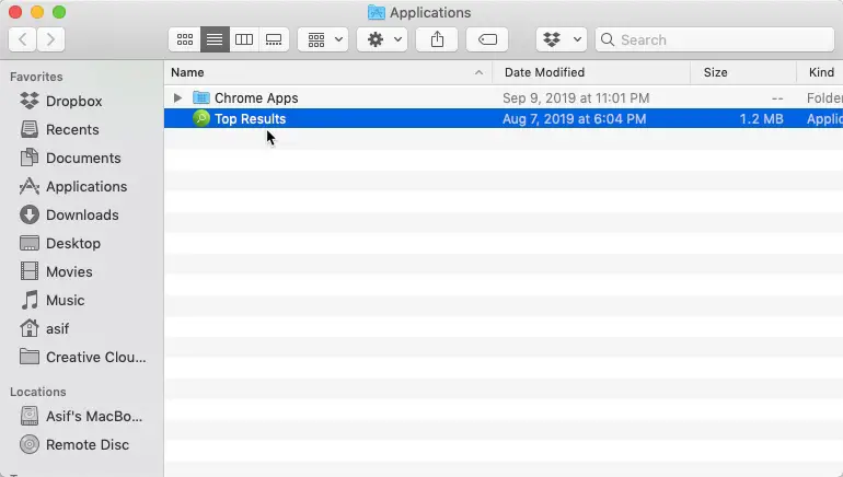 Remove Top Result App from Mac