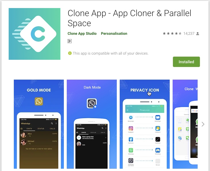 Clone App for Dark Mode in WhatsApp