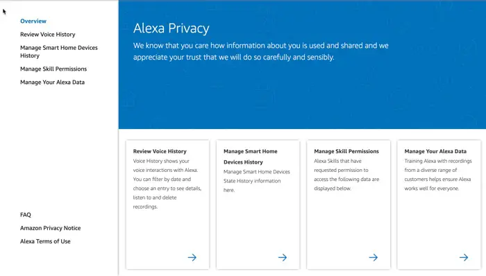 Alexa Privacy Settings in Amazon