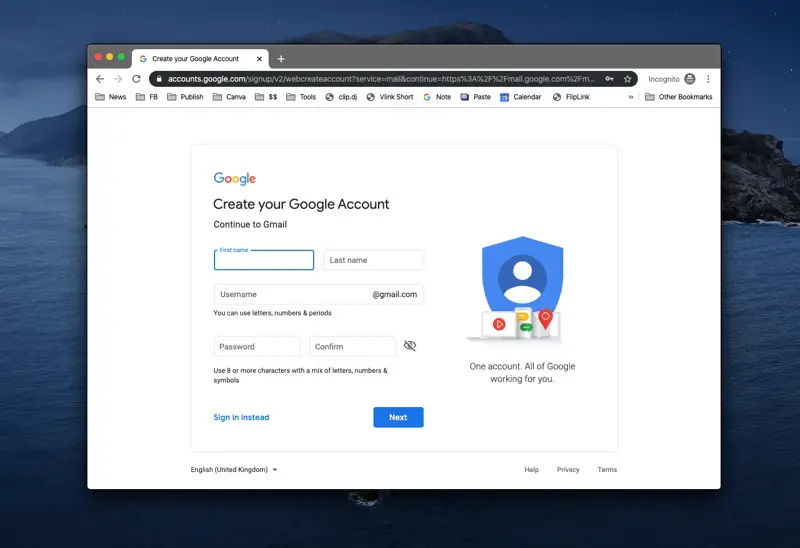 Create new free Gmail Account