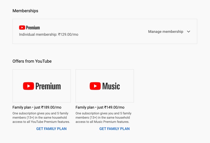 YouTube Subscription Plans in India