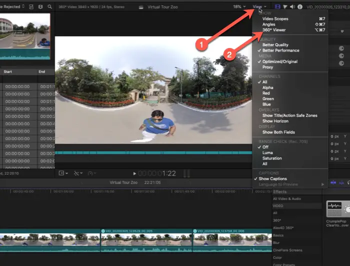 Enabled 360 Viewer in FCPX