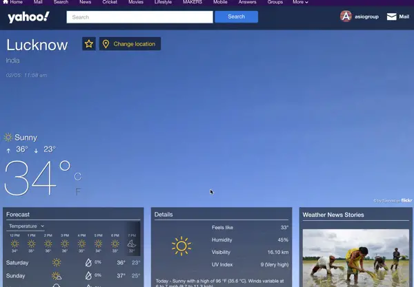 Yahoo Weather Page