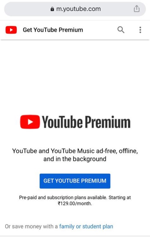 YouTube premium on Browser
