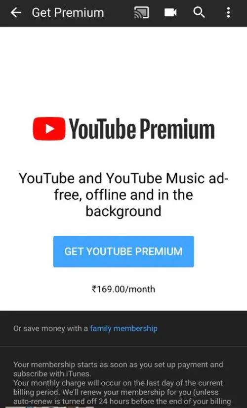 YouTube premium on iOS YouTube App