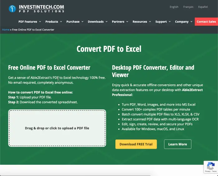 Convert PDF to Excel