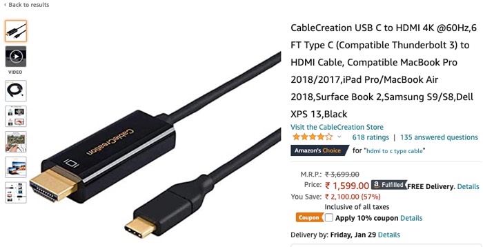 HDMI to Type C 4K at 60hz