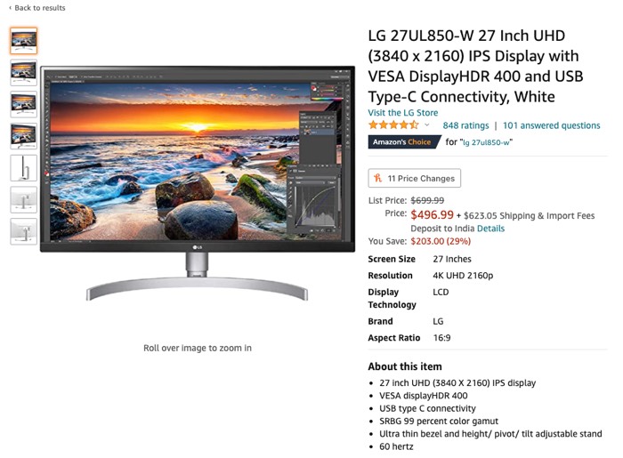 LG 27inch 4K Monitor with Type C